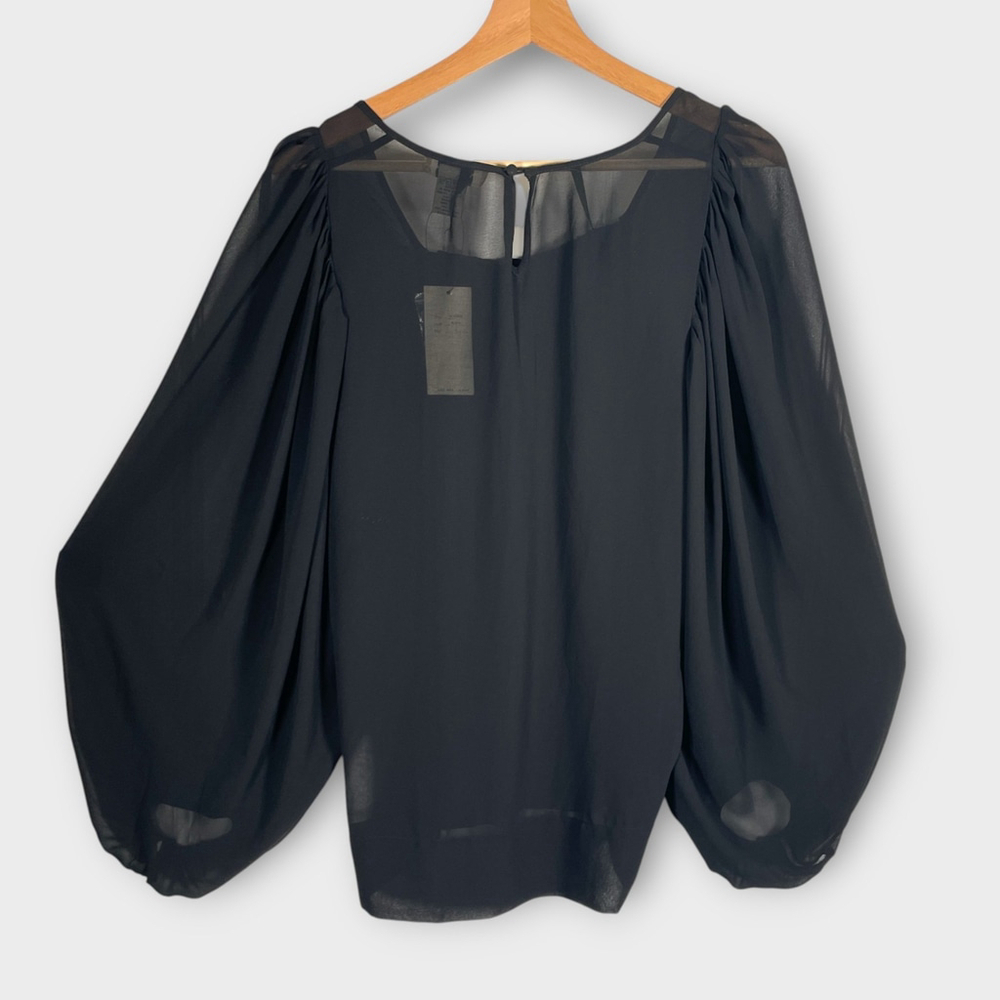 Vertigo Paris Popover Top LARGE Black Sheer Whimsigoth Balloon Sleeve NEW $160 - Picture 3 of 8